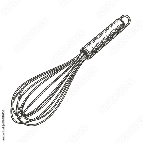 Vintage Engraved Balloon Whisk Vector Illustration