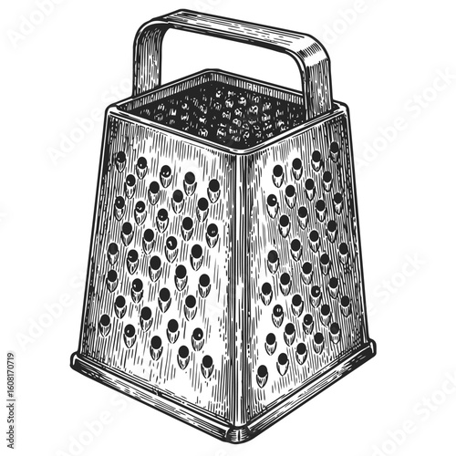 Vintage Engraved Box Cheese Grater Illustration