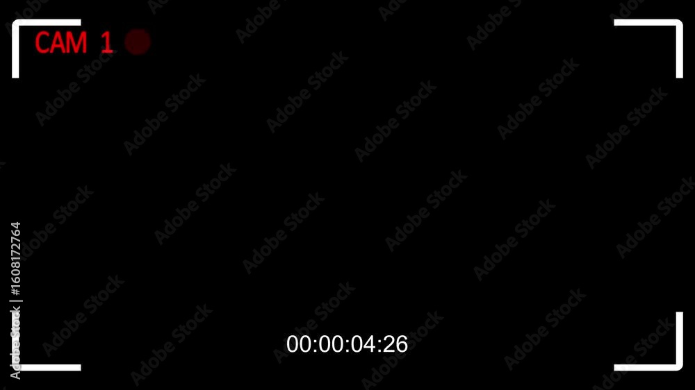 CCTV 4 camera display on main monitor with scan lines on black screen. Video footage display blue screen .10 minute recorder screen.