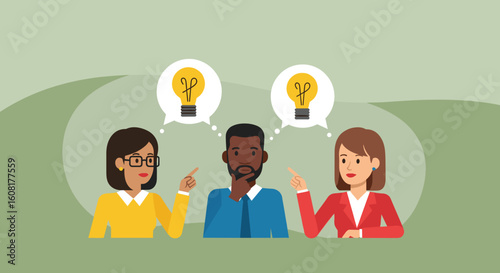 Diverse team brainstorming, generating ideas. Perfect for websites, presentations, and marketing materials.