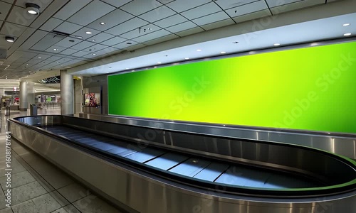 Airport Travelator with Green Billboard Mockup