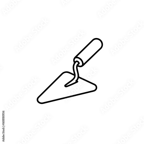 Minimalist outline illustration of a triangular bladed trowel with cylindrical handle
