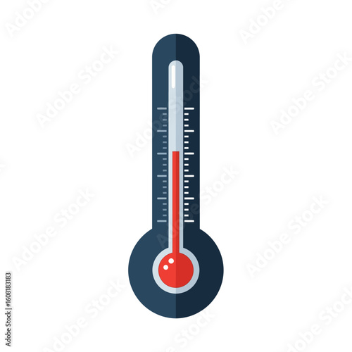 A stylized illustration of a thermometer showing a high temperature reading, isolated on white.