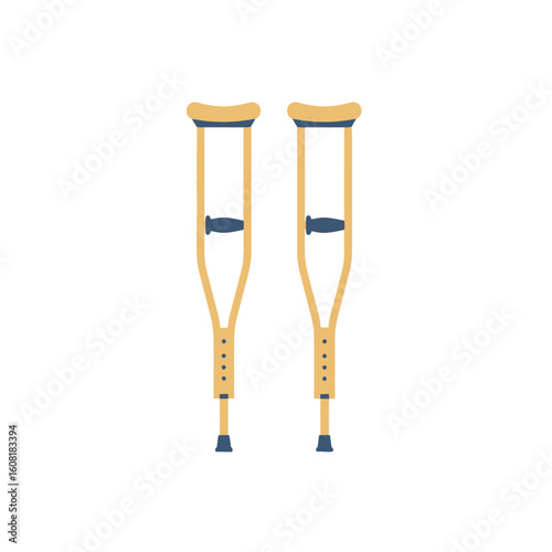 A pair of underarm crutches, wooden, medical aid, support, assistance.