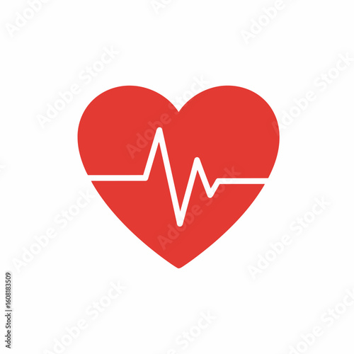Red heart shape with a white heartbeat line running across it, isolated on a white background.