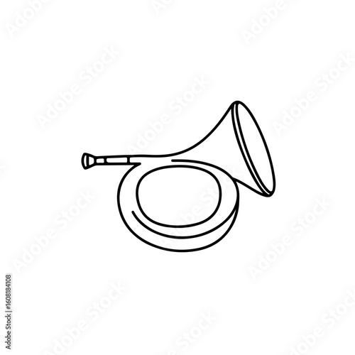 Simple Line Drawing of a French Horn Musical Instrument