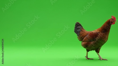 Hen Walking on Green Screen