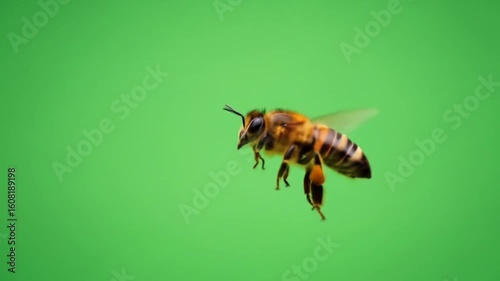 Honeybee Flying on Green Screen Background