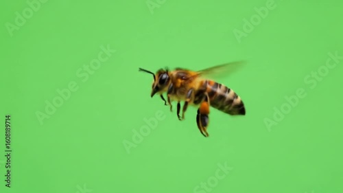 Honeybee Flying on Green Screen Background