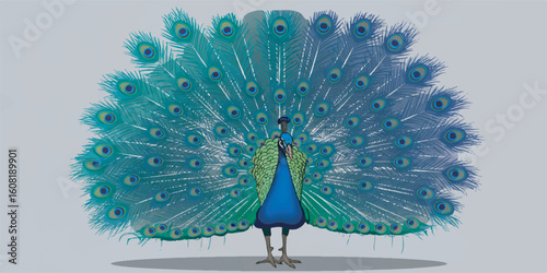 A majestic vector illustration of a peacock with its feathers fully fanned out