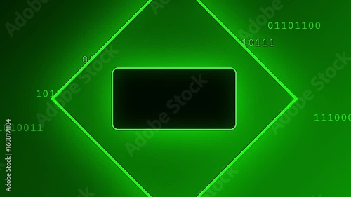 Green Matrix Digital Code Rain Animation with Geometric Frame and Falling Numbers