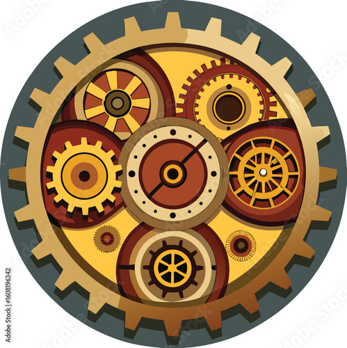 Intricate clockwork gears forming a circular abstract design with vibrant colors