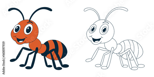 Orange and black striped ant cartoon insect illustration