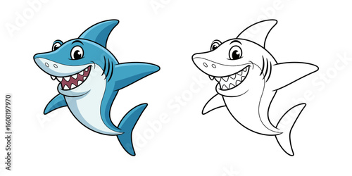 Cartoon shark illustration blue white
