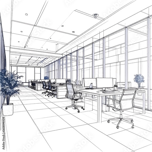 Modern office blueprint sketch