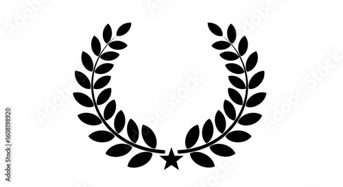 Classic black laurel wreath icon with a star. A circular silhouette symbolizing victory, honor, and achievement, isolated on white.