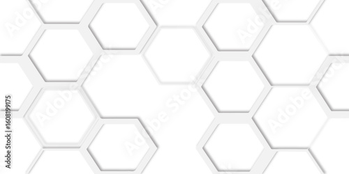  white hexagons arranged in a repeating honeycomb structure design creating a modern and abstract geometric design for visual appeal.