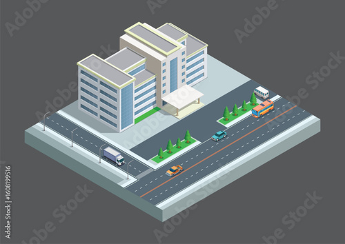 Isometric modern hospital or office building