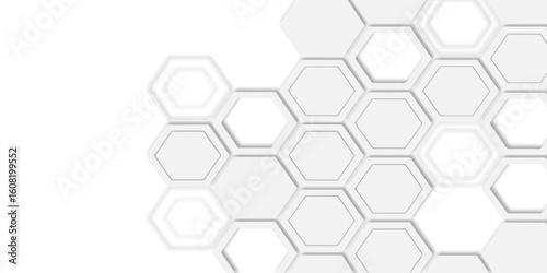  white hexagons arranged in a repeating honeycomb structure design creating a modern and abstract geometric design for visual appeal.