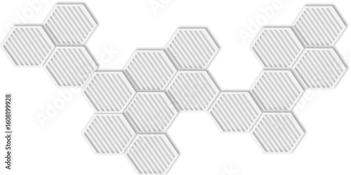  featuring a pattern of interconnected textured hexagonal shapes in three clusters design is modern and minimalist white background.
