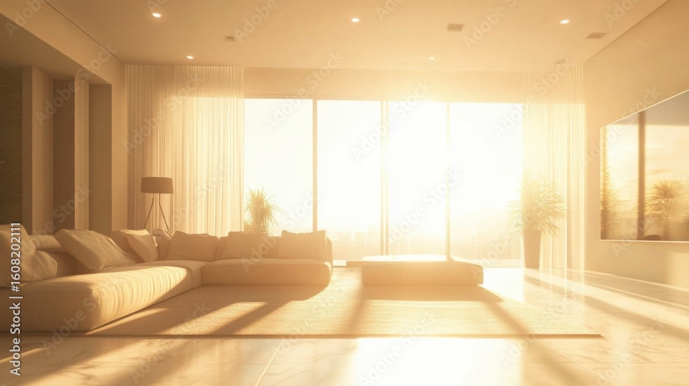 Fototapeta premium Sunlit Modern Living Room Interior Design