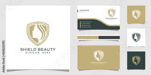 Beauty women shield logo and business card. good use for spa, beauty salon and fashion logo