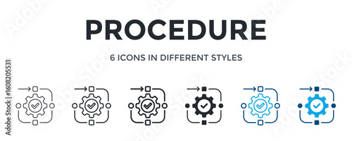 Procedure Icon In Different Style Vector Illustration. Designed In Thin Line, Regular Line, Bold Line, Glyph, Color Line, And Color Glyph Style Can Be Used For Web