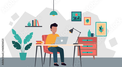 Person working from home at a desk with laptop, ideal for blogs about remote work or productivity.