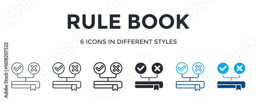 Rule Book Icon In Different Style Vector Illustration. Designed In Thin Line, Regular Line, Bold Line, Glyph, Color Line, And Color Glyph Style Can Be Used For Web