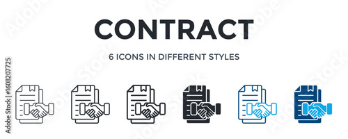 Contract Icon In Different Style Vector Illustration. Designed In Thin Line, Regular Line, Bold Line, Glyph, Color Line, And Color Glyph Style Can Be Used For Web