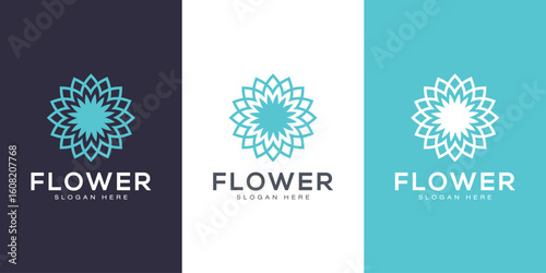 Flower logo design with line art style. logos can be used for spa, beauty salon, decoration, boutique. and business card