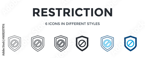Restriction Icon In Different Style Vector Illustration. Designed In Thin Line, Regular Line, Bold Line, Glyph, Color Line, And Color Glyph Style Can Be Used For Web