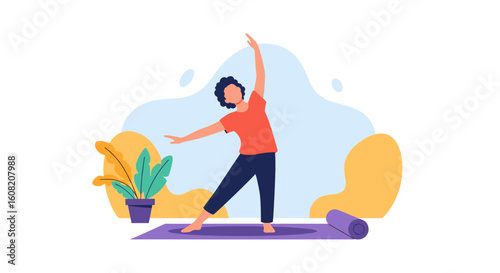 Person doing yoga at home, perfect for wellness websites or health brochures.