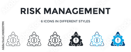 Risk Management Icon In Different Style Vector Illustration. Designed In Thin Line, Regular Line, Bold Line, Glyph, Color Line, And Color Glyph Style Can Be Used For Web