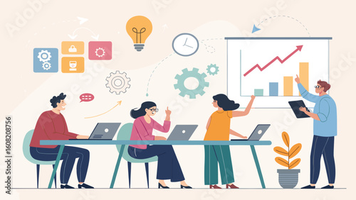 Teamwork and Business Growth: Illustration for Landing Pages and Presentations
