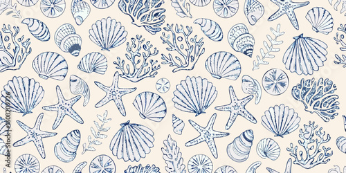 seamless pattern with blue flowers