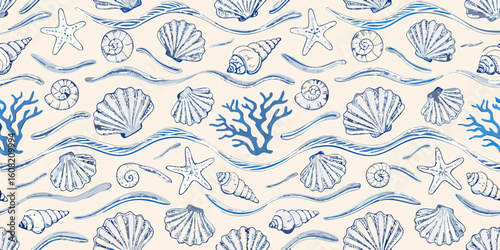 seamless pattern with blue flowers