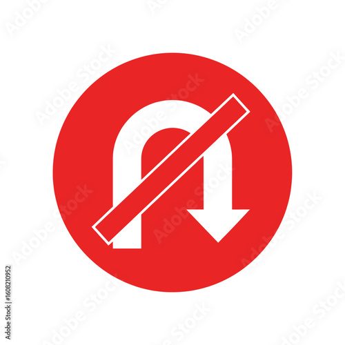 Prohibited U-turn sign, indicating no U-turns allowed in a circular red traffic sign.