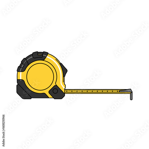 A yellow and black retractable tape measure, partially extended, ready for measuring.
