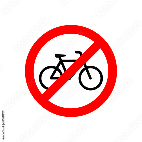 Red circle prohibiting bicycles;  no cycling allowed symbol.