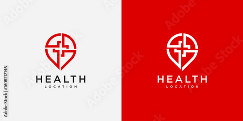 pin health with plus logo vector design
