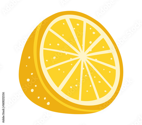 Lemon citrus cartoon illustration. Half ripe lemon doodle abstract childish hand drawn logo fruit. Sign citrus citron art. Simple stylized graphic clipart art for kids, sticker, card, poster, cover