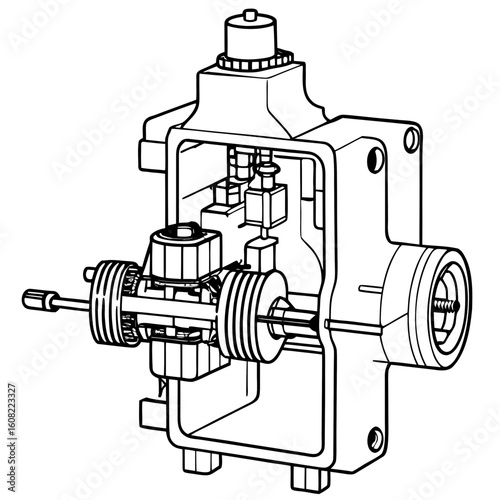 A detailed illustration of mechanical device showcasing its intricate inner workings, highlighting the components of precision engineering.