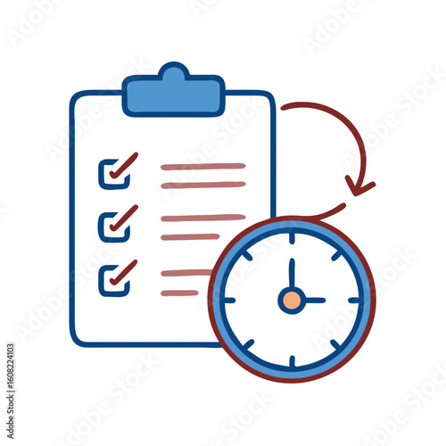 A vivid illustration of a checklist and clock emphasizes efficient time management, task organization, and productivity, perfect for concepts related to planning and scheduling.