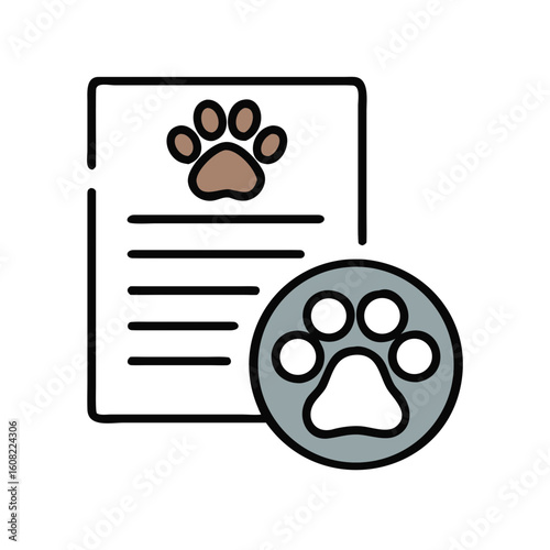 A veterinary or pet concept, showcasing a pet record, or medical document with a paw print icon, embodying the love and care for companion animals.