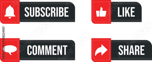 Subscribe like comment share social media icon set template design