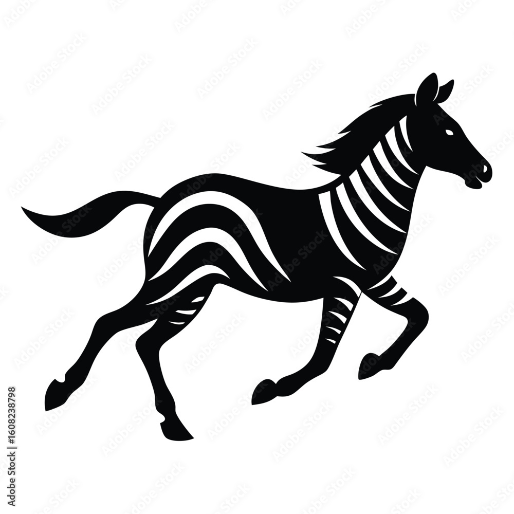 Fototapeta premium Solid black Zebra running animal vector design