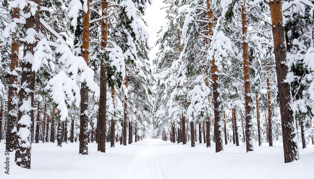Fototapeta premium Snowy pine forest path