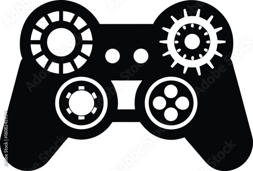Game Controller with Gear Icons Vector silhouette