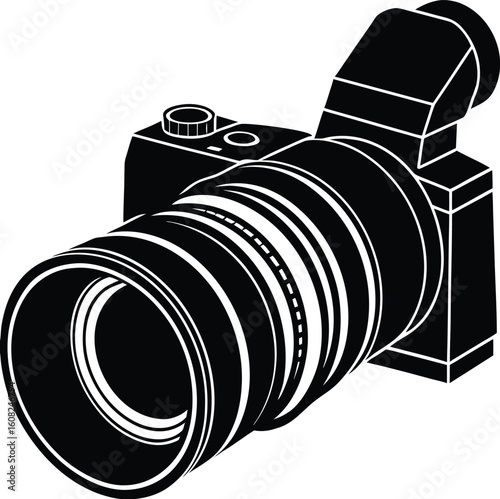 DSLR Camera with Lens Icon Vector silhouette